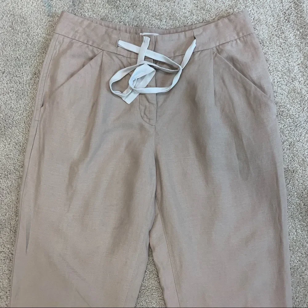 ARITZIA Wilfred Allant Tan Brown Linen pants in Nutmeg drawstring Sz 0🔥